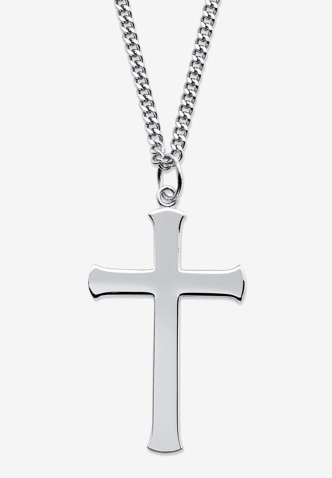 Men'S Sterling Silver Cross Cross Pendant (29Mm) With 24 Inch Chain, WHITE, hi-res image number null