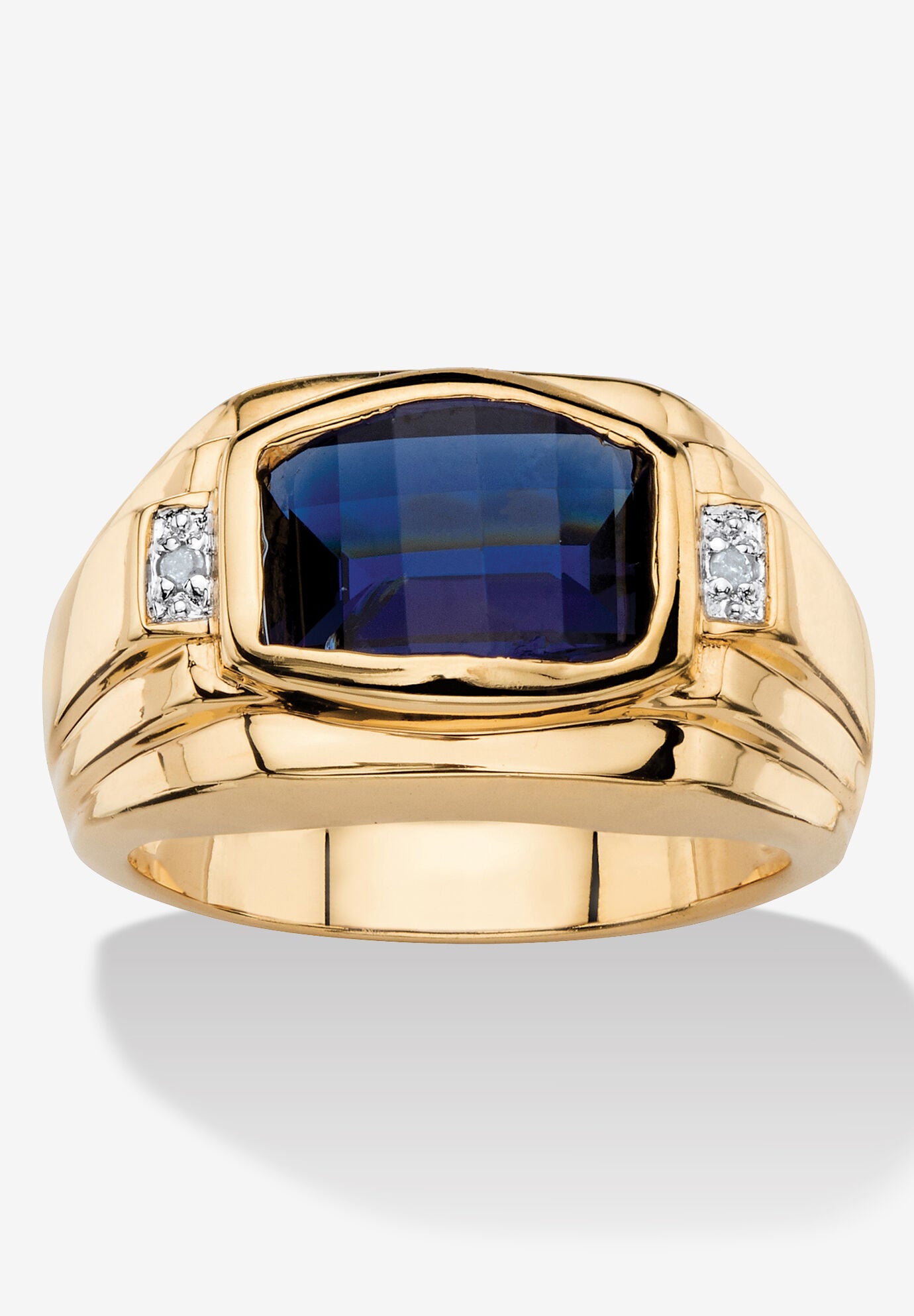 Men'S 2.77 Tcw Created Blue Sapphire And Diamond Accent 18K Gold-Plated Ring, BLUE, hi-res image number 0