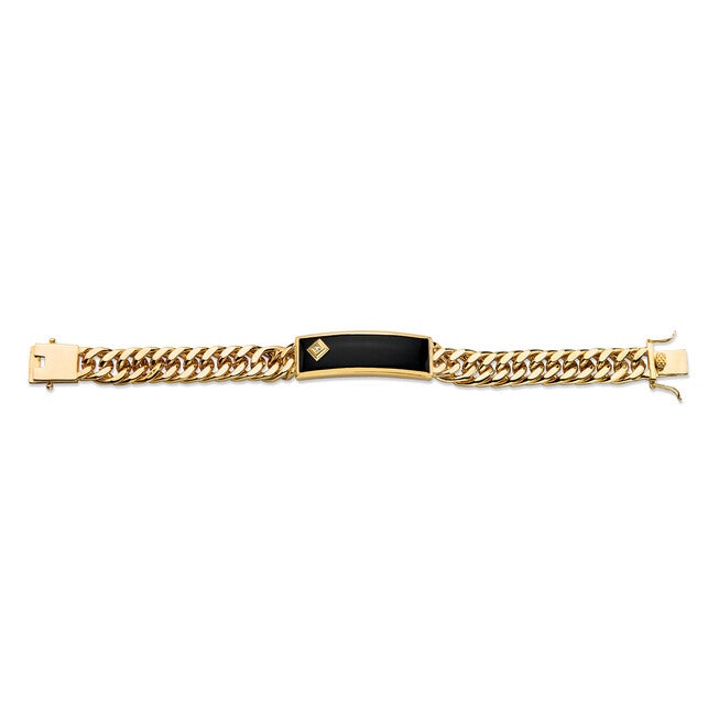 Men's Genuine Onyx and Diamond Accent Gold-Plated Curb-Link Bracelet 8 inches, BLACK, alternate image number 3
