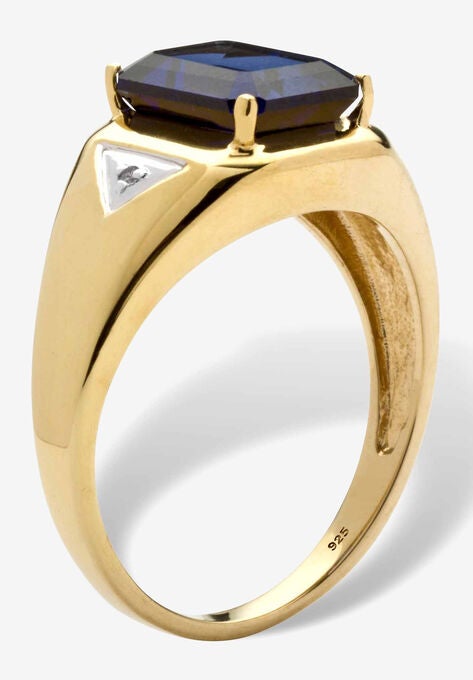Men's 18K Gold over Sterling Silver Sapphire and Diamond Accent Ring, , on-hover image number null