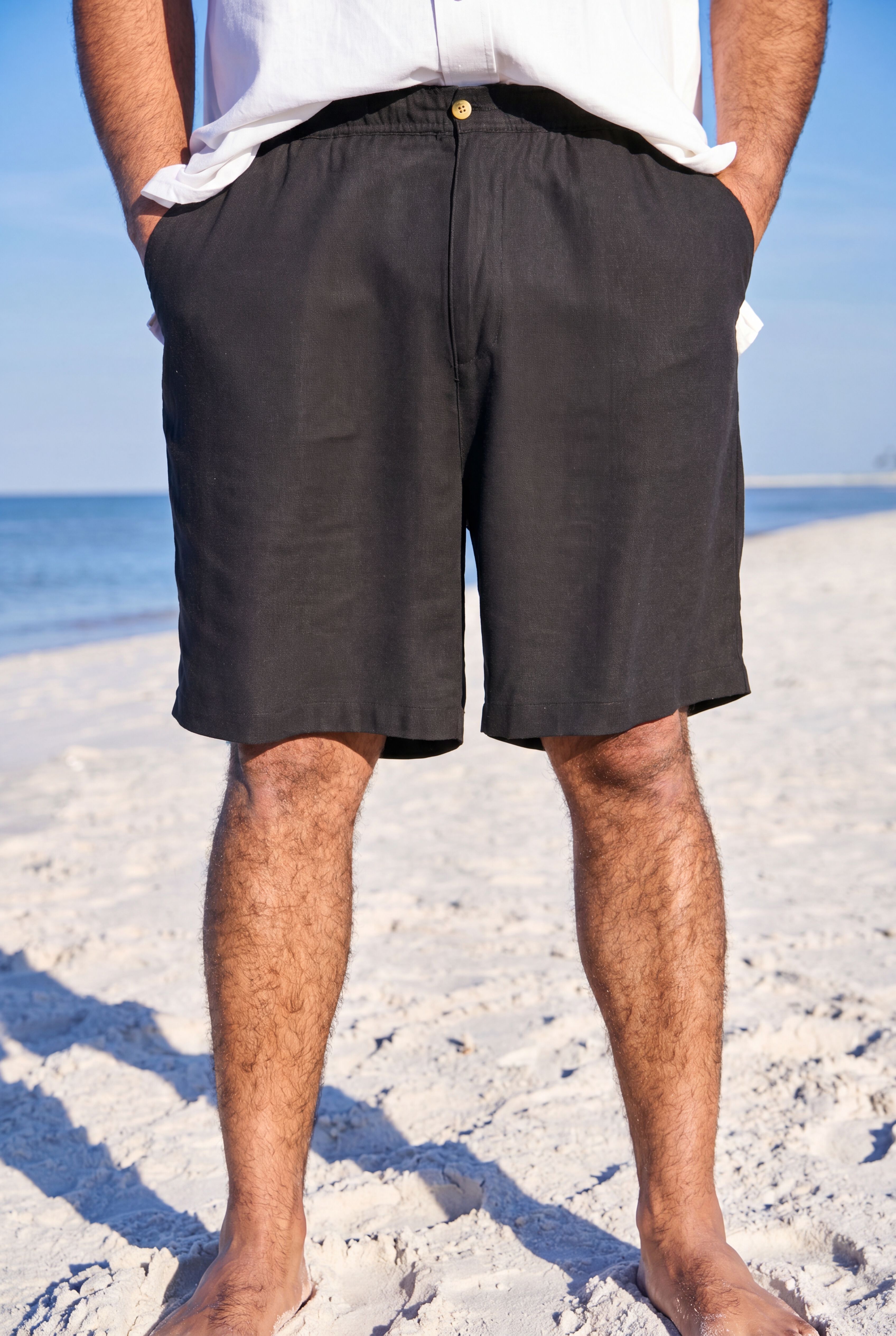 Classic Linen Shorts, BLACK, on-hover image number 1