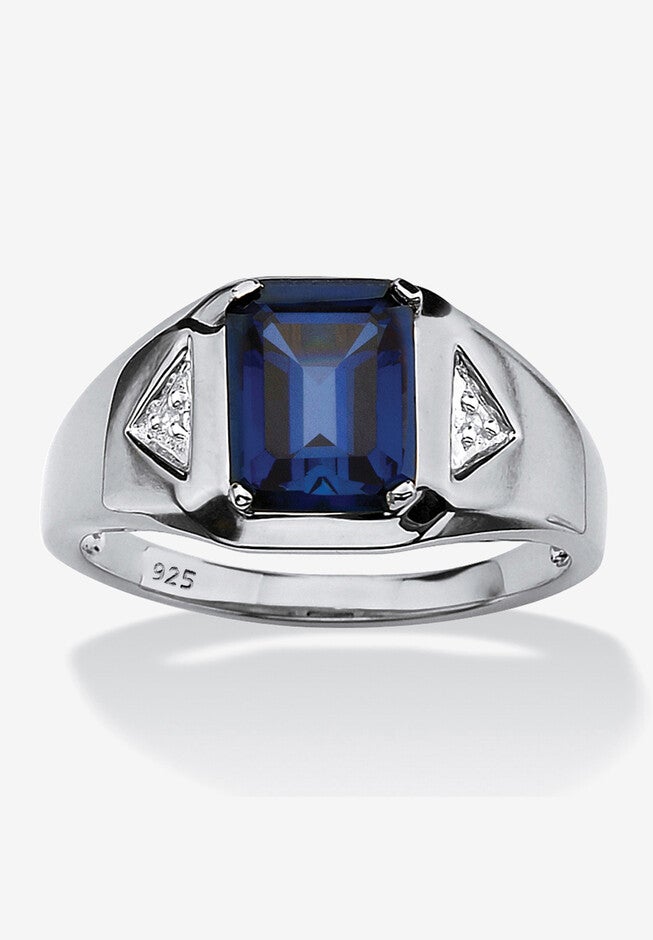 Platinum Over Sterling Silver Sapphire and Diamond Accent Ring, SAPPHIRE DIAMOND, hi-res image number 0