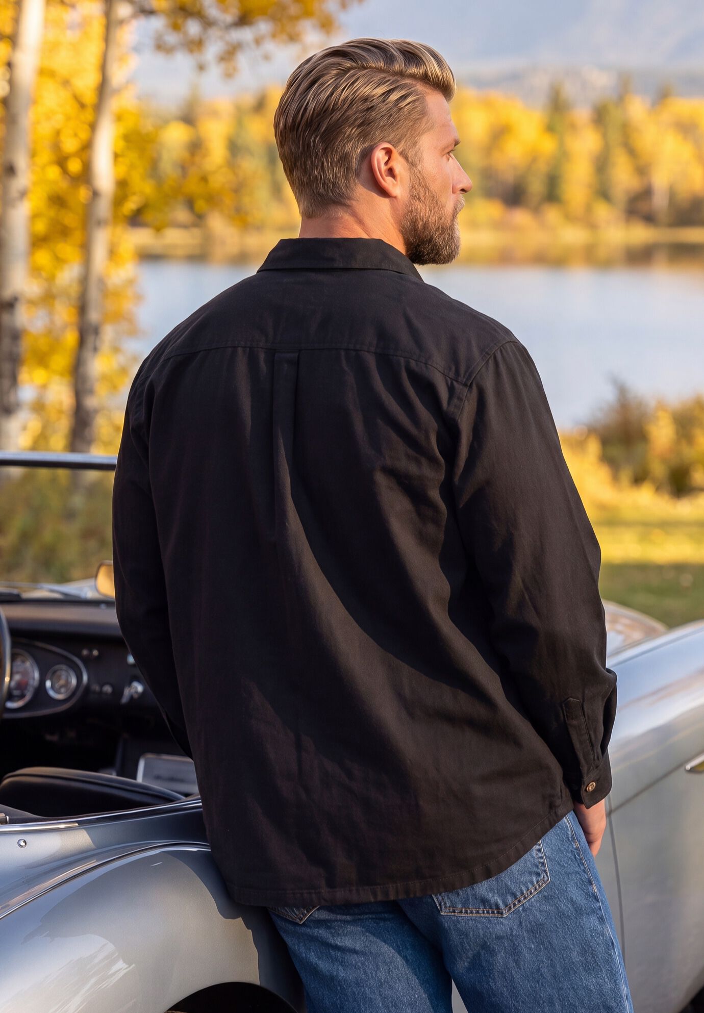 Flannel-Lined Twill Shirt Jacket, BLACK PLAID, alternate image number 3