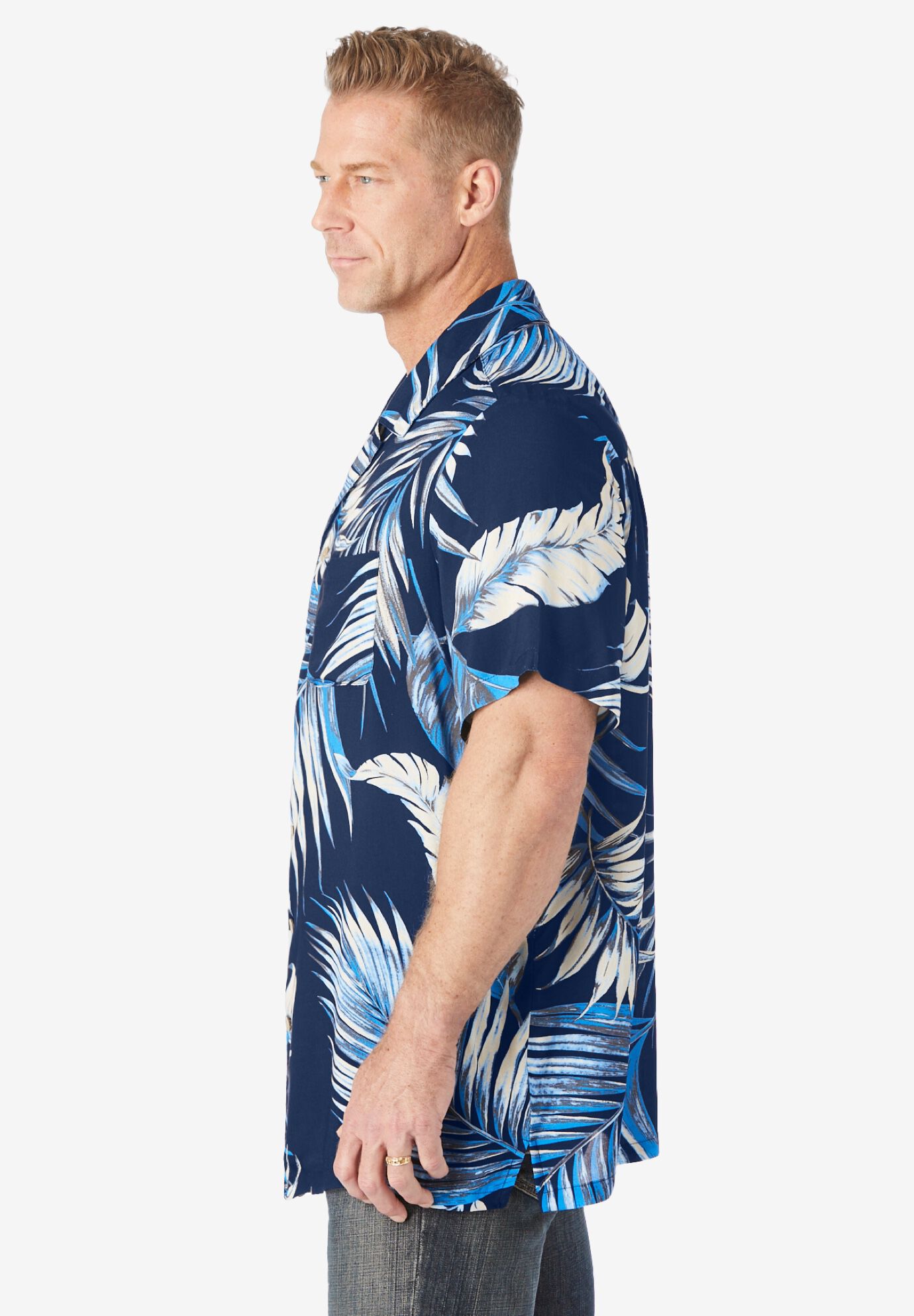 Printed Camp Shirt, NAVY PALM, alternate image number 3