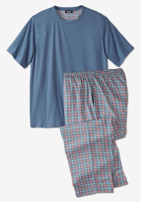 Jersey Knit Plaid Pajama Set, SLATE BLUE PLAID, hi-res image number null