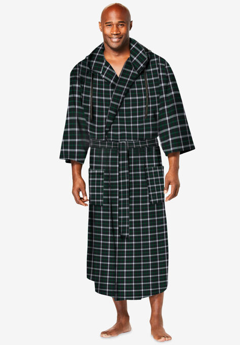 Hooded Microfleece Maxi Robe with Front Pockets, FOREST PLAID, hi-res image number null