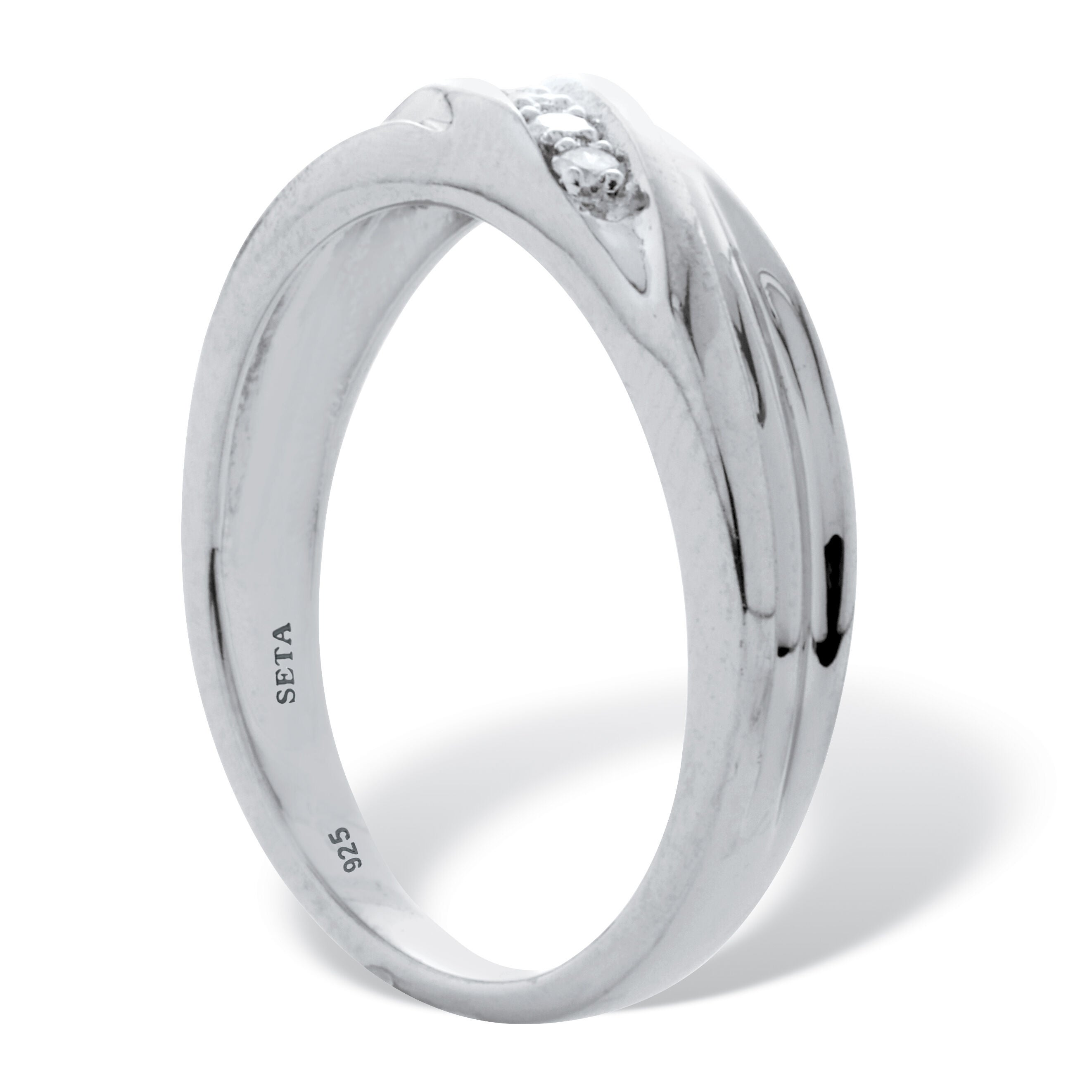 Men's .1 TCW Platinum-Plated Sterling Silver Diamond Band, WHITE, on-hover image number 1