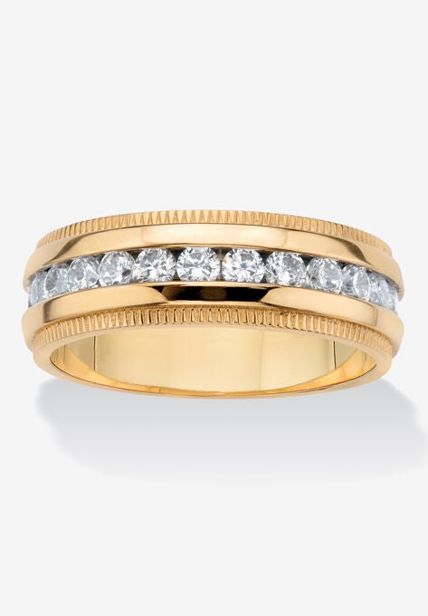 Gold Ion-Plated Stainless Steel Cubic Zirconia Wedding Band, STAINLESS STEEL, hi-res image number null