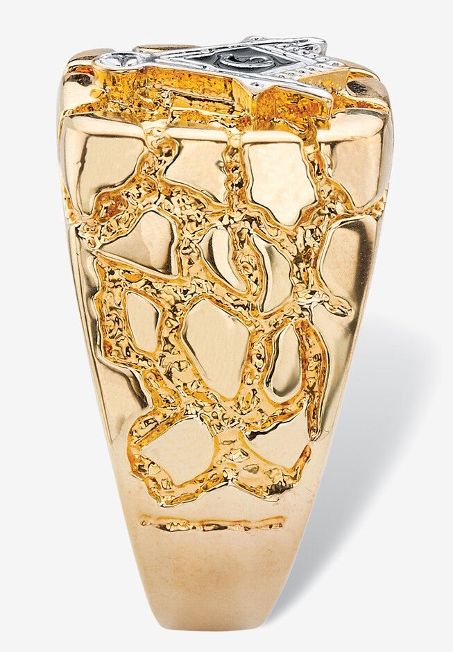 Men'S Yellow Gold-Plated Masonic Insignia Nugget Ring, , on-hover image number null