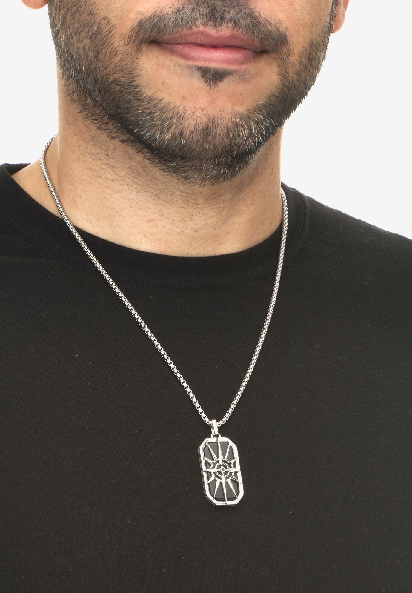 Men'S Natural Black Onyx Antiqued Stainless Steel Dog Tag Necklace 24 Inch, , alternate image number 2