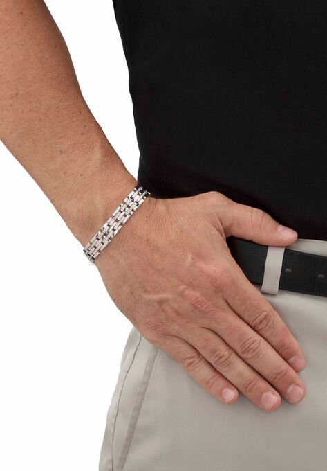Diamond-Accented Silver-Tone Link Bracelet 9", , on-hover image number null