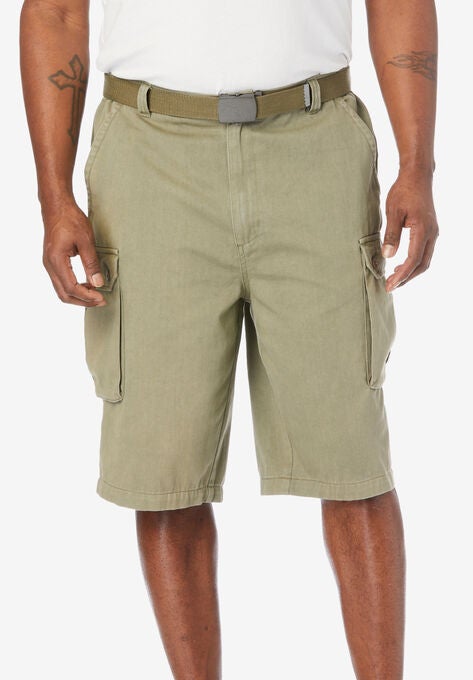 12" Side Elastic Cargo Short with Twill Belt, DUSKY GREEN, hi-res image number null