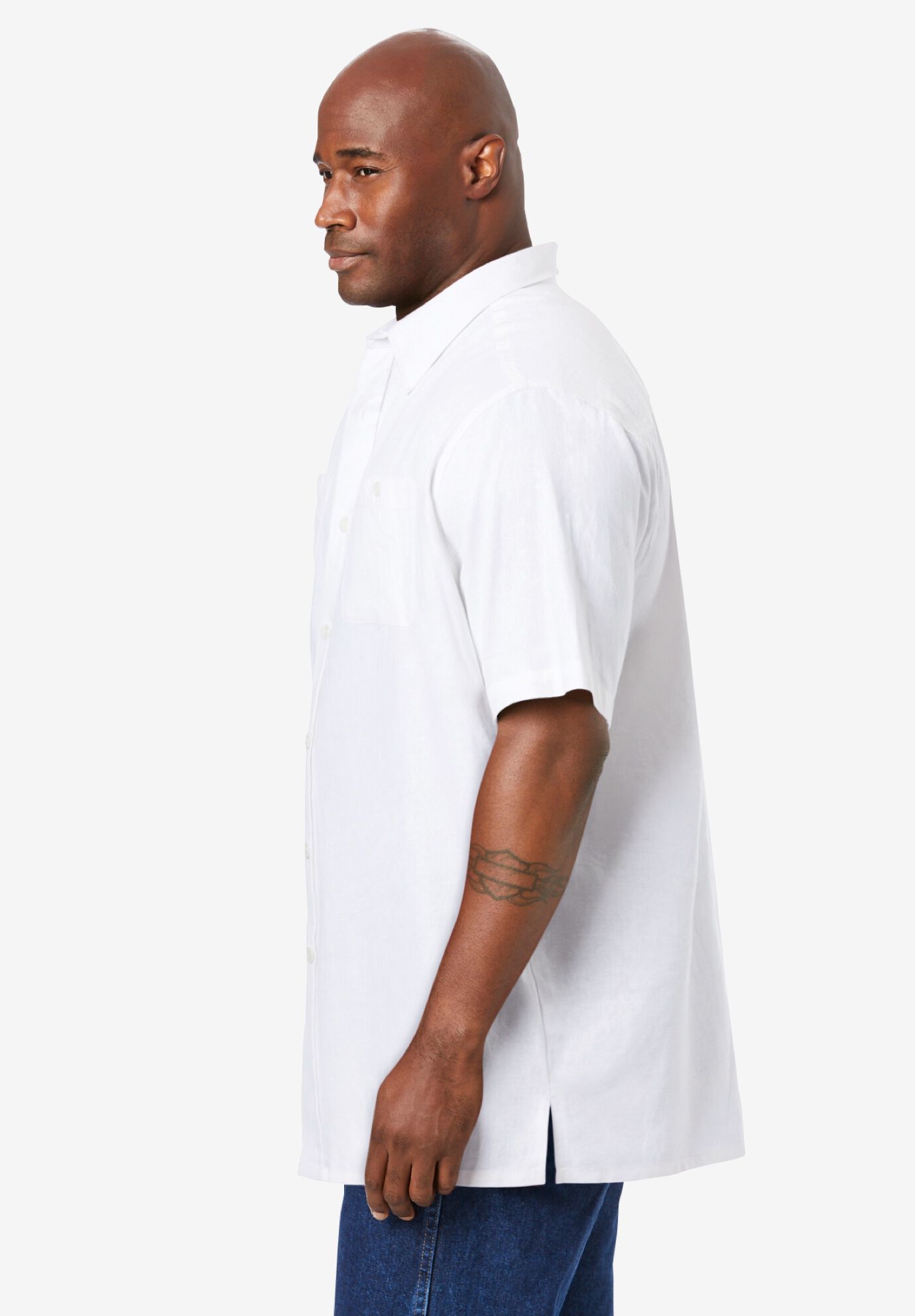 Short-Sleeve Linen Shirt, WHITE, alternate image number 3