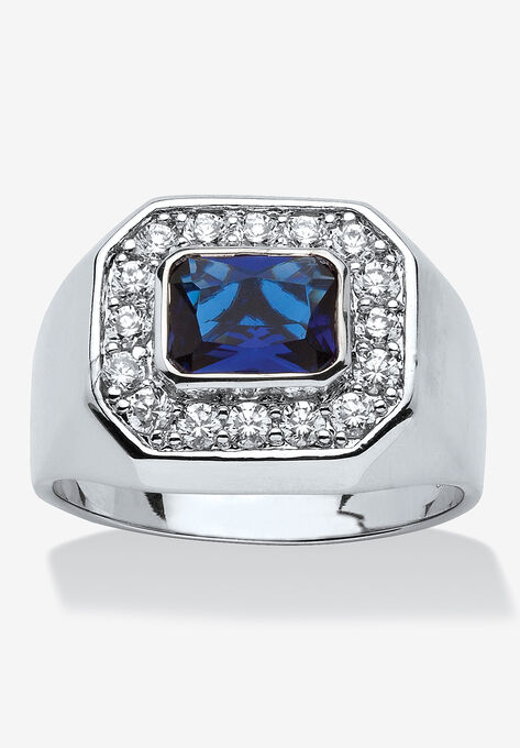 Silver Tone Blue Glass and Cubic Zirconia Ring, SILVER, hi-res image number null