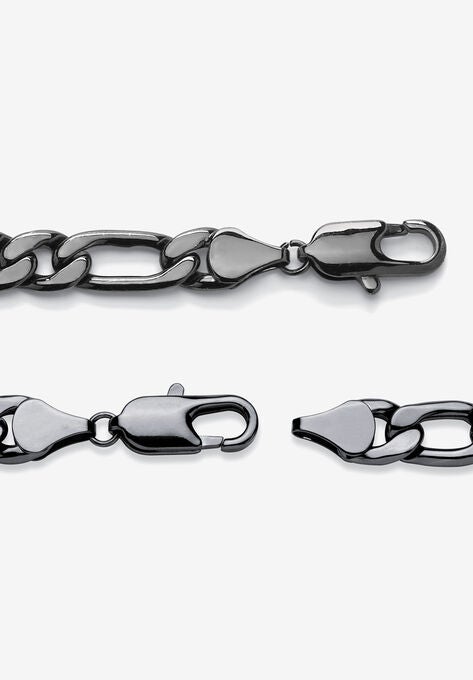 Men'S Black Ruthenium Plated Figaro Link Bracelet (10.5Mm), , 30 Inch Chain, , on-hover image number null