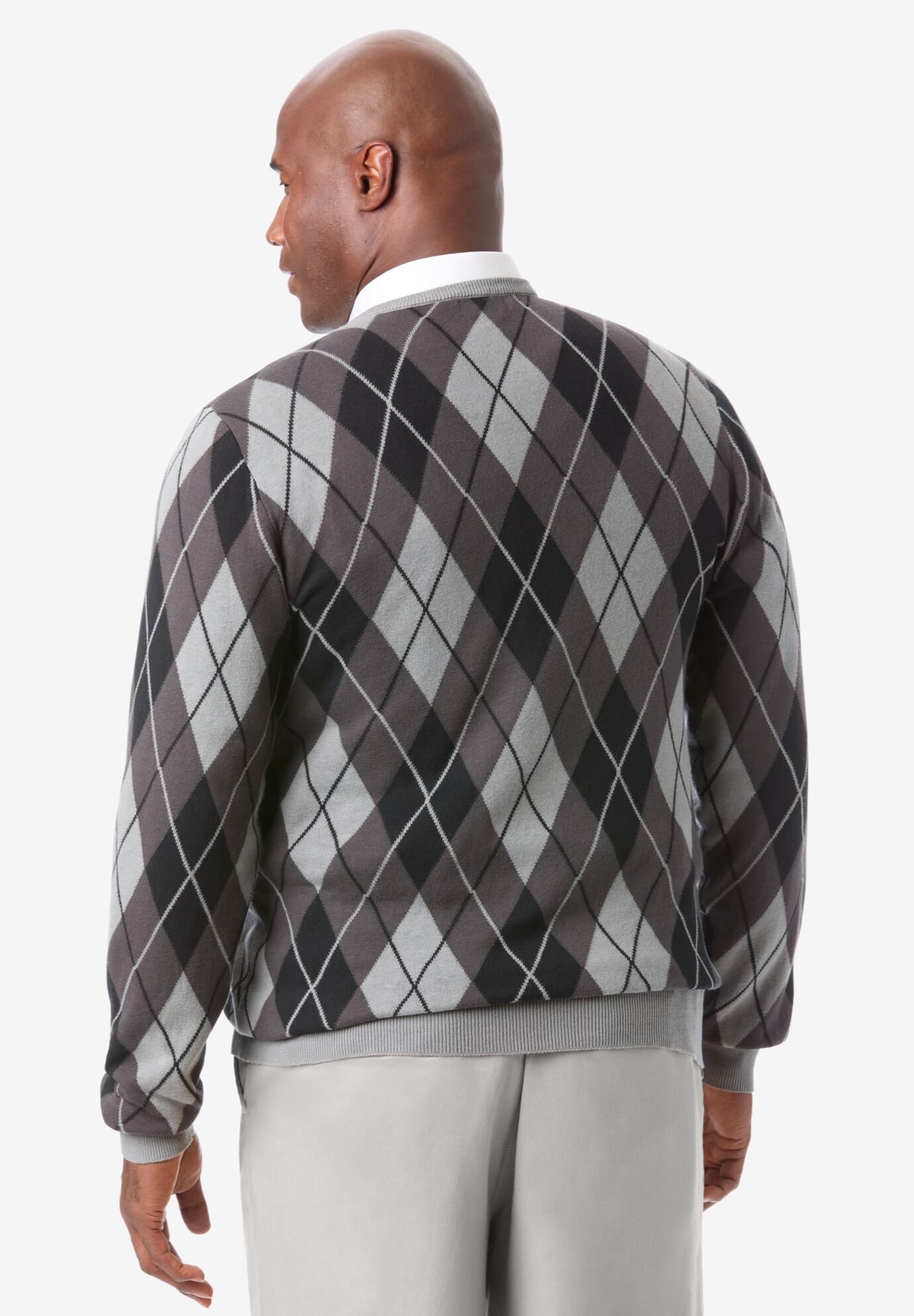 V-Neck Argyle Sweater, GREY ARGYLE, on-hover image number 1