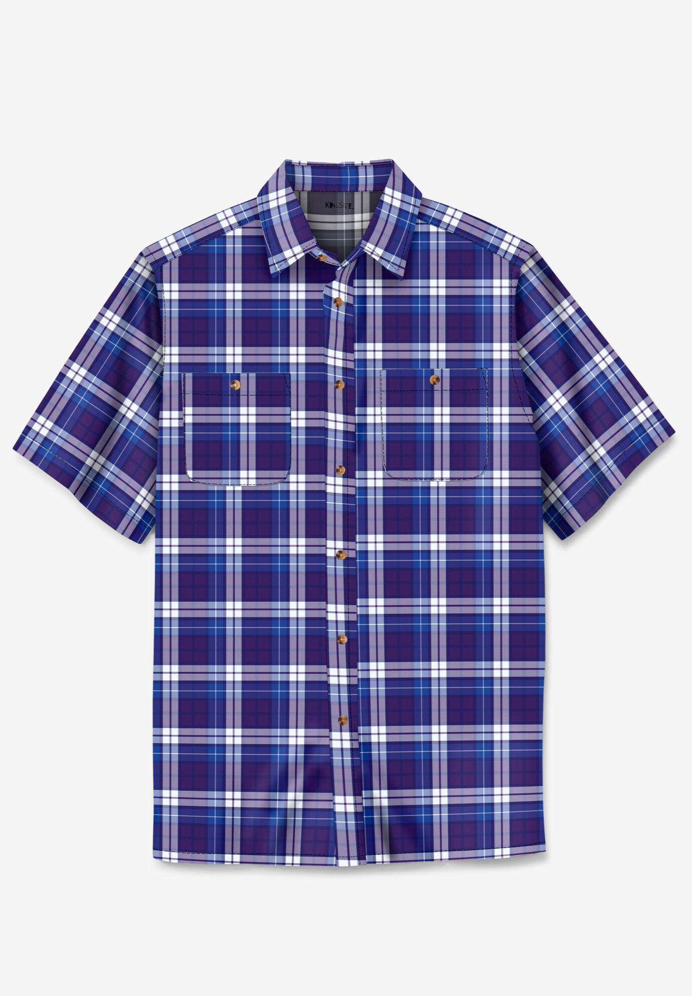 Plaid Wrinkle-Resistant Short Sleeve Button Down, DARK PURPLE PLAID, alternate image number 4