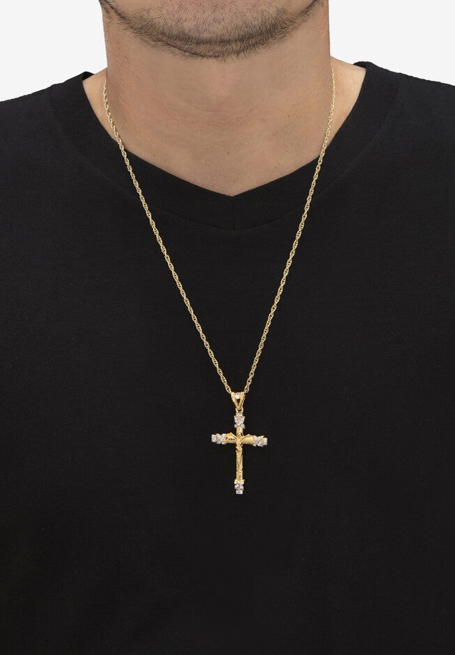 Men'S Gold Tone Round Crystal Cross Pendant Necklace, 24 Inch Length (32Mm), , alternate image number null