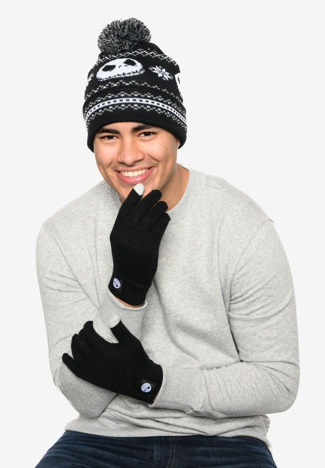Men's Nightmare Before Christmas Knit Beanie Hat & Touch Screen Gloves 2-Piece Set, BLACK, alternate image number 2