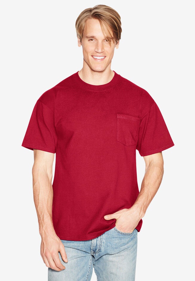 Hanes® Beefy-T Pocket T-Shirt, DEEP RED, hi-res image number null