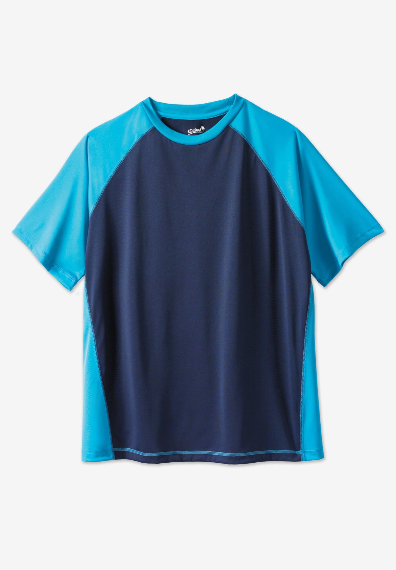 Cling-Free Raglan Short Sleeve Swim Shirt, NAVY ELECTRIC TURQUOISE, on-hover image number 1
