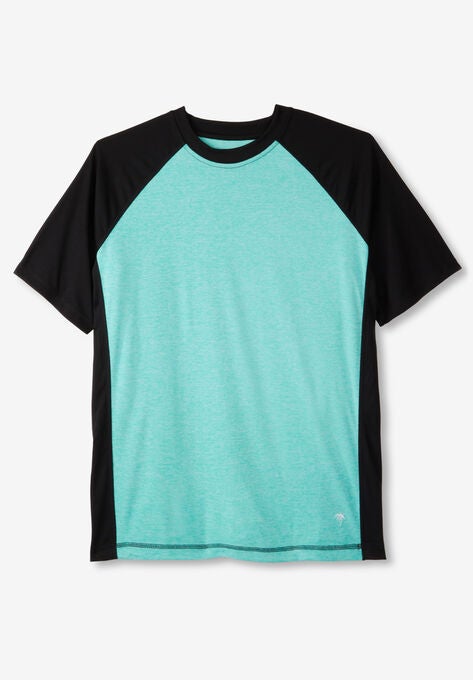Raglan Sleeve Swim Shirt, HEATHER TIDAL GREEN BLACK, hi-res image number null