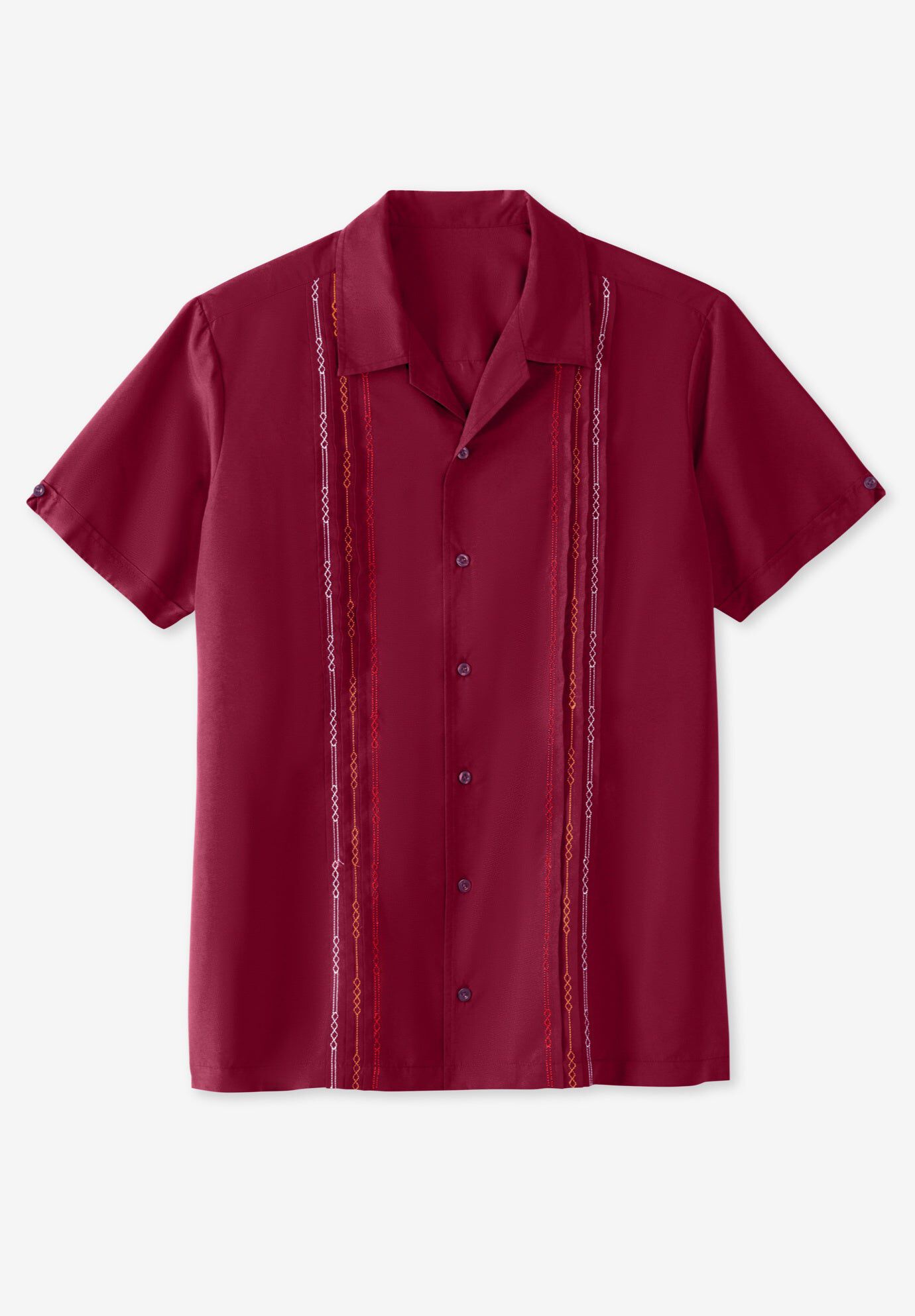 Short Sleeve Embroidered Island Shirt, RICH BURGUNDY, hi-res image number 0