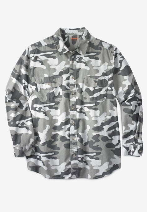 Boulder Creek® Long Sleeve Denim and Twill Shirt, GREY CAMO, hi-res image number null