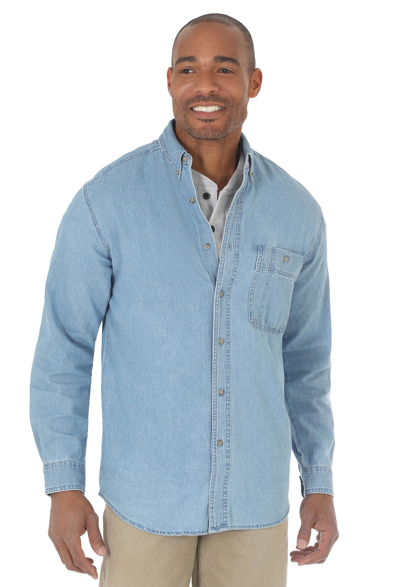 Wrangler Rugged Wear Basic Denim Shirt, STONEWASH, alternate image number 7
