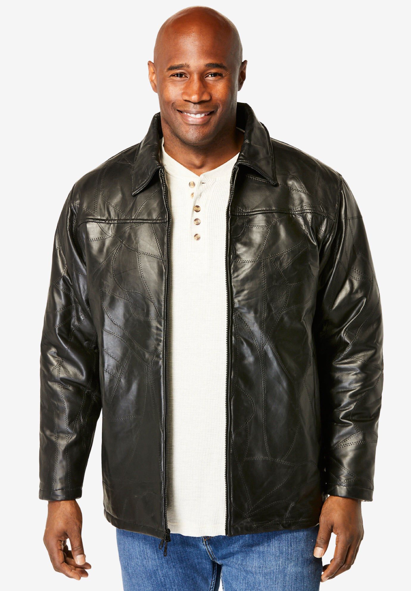 Embossed leather jacket, BLACK, hi-res image number 0