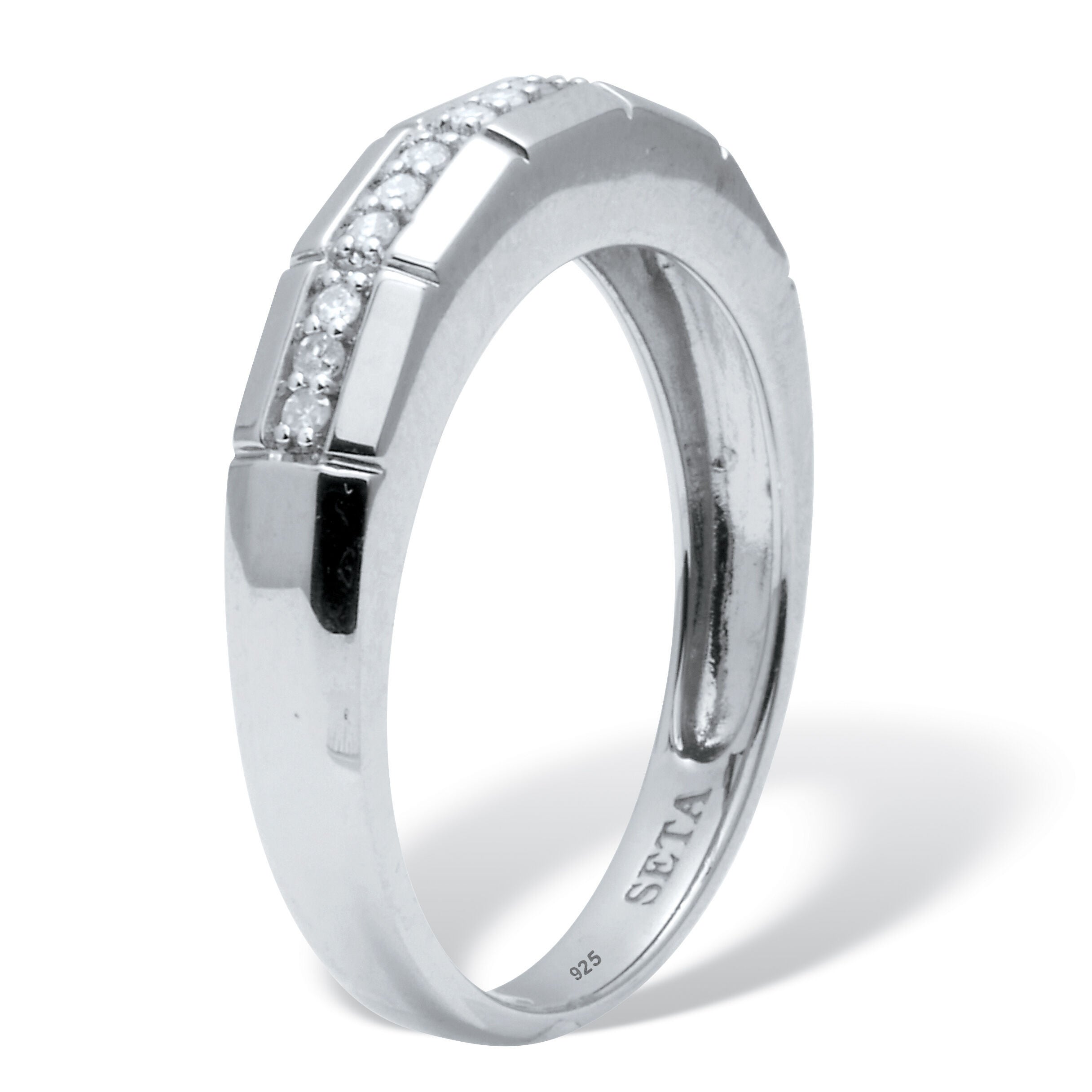 Men's .15 TCW Diamond Platinum-Plated Sterling Silver Slit Band Ring, WHITE, on-hover image number 1