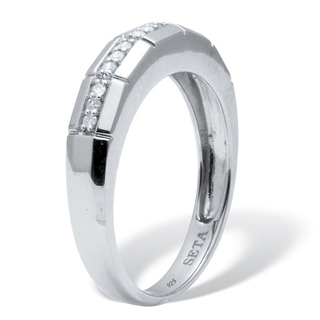 Men's .15 TCW Diamond Platinum-Plated Sterling Silver Slit Band Ring, WHITE, on-hover image number 1