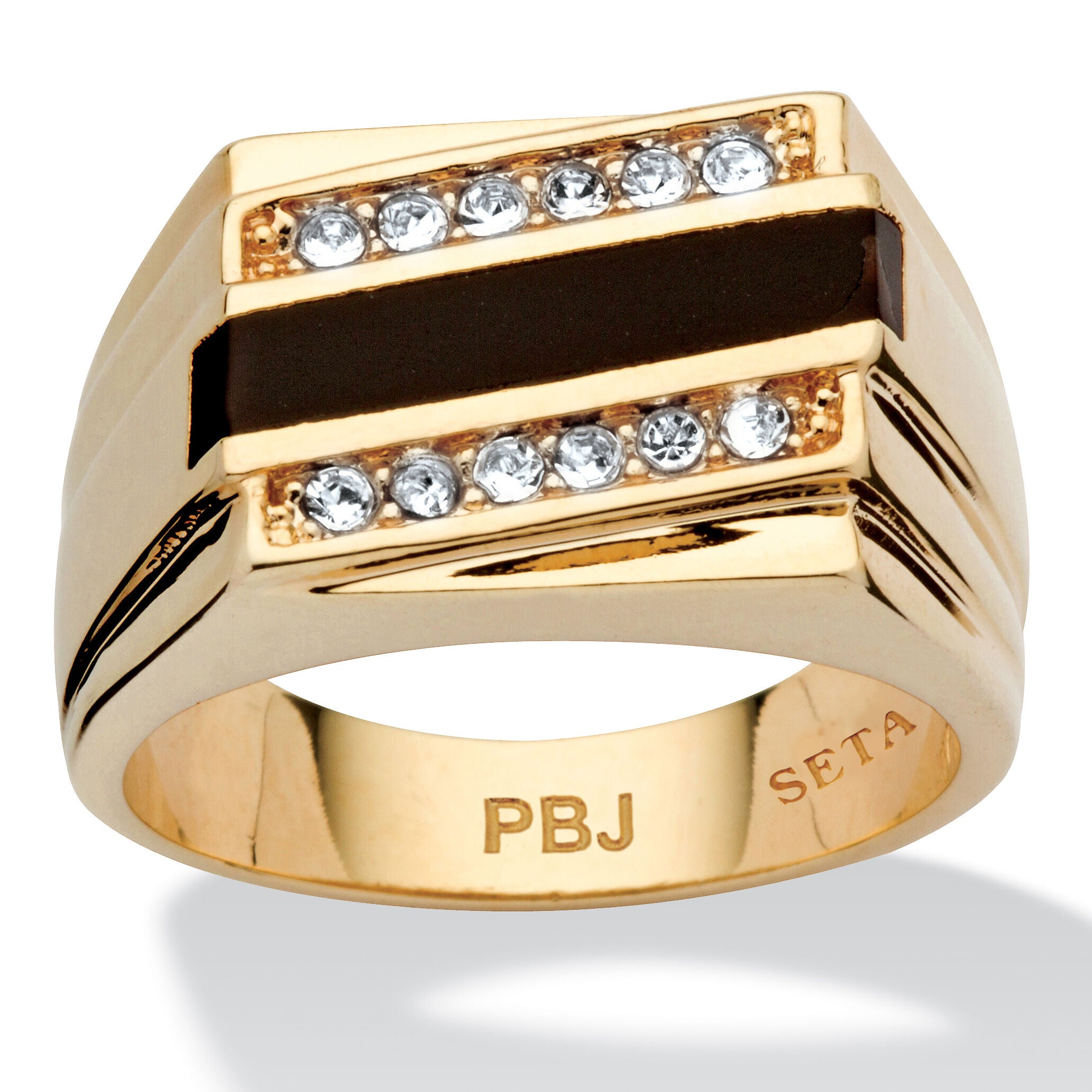 Men&#39;s Emerald-Cut Genuine Onyx Crystal Accent Gold-Plated Classic Ring, BLACK, hi-res image number 0