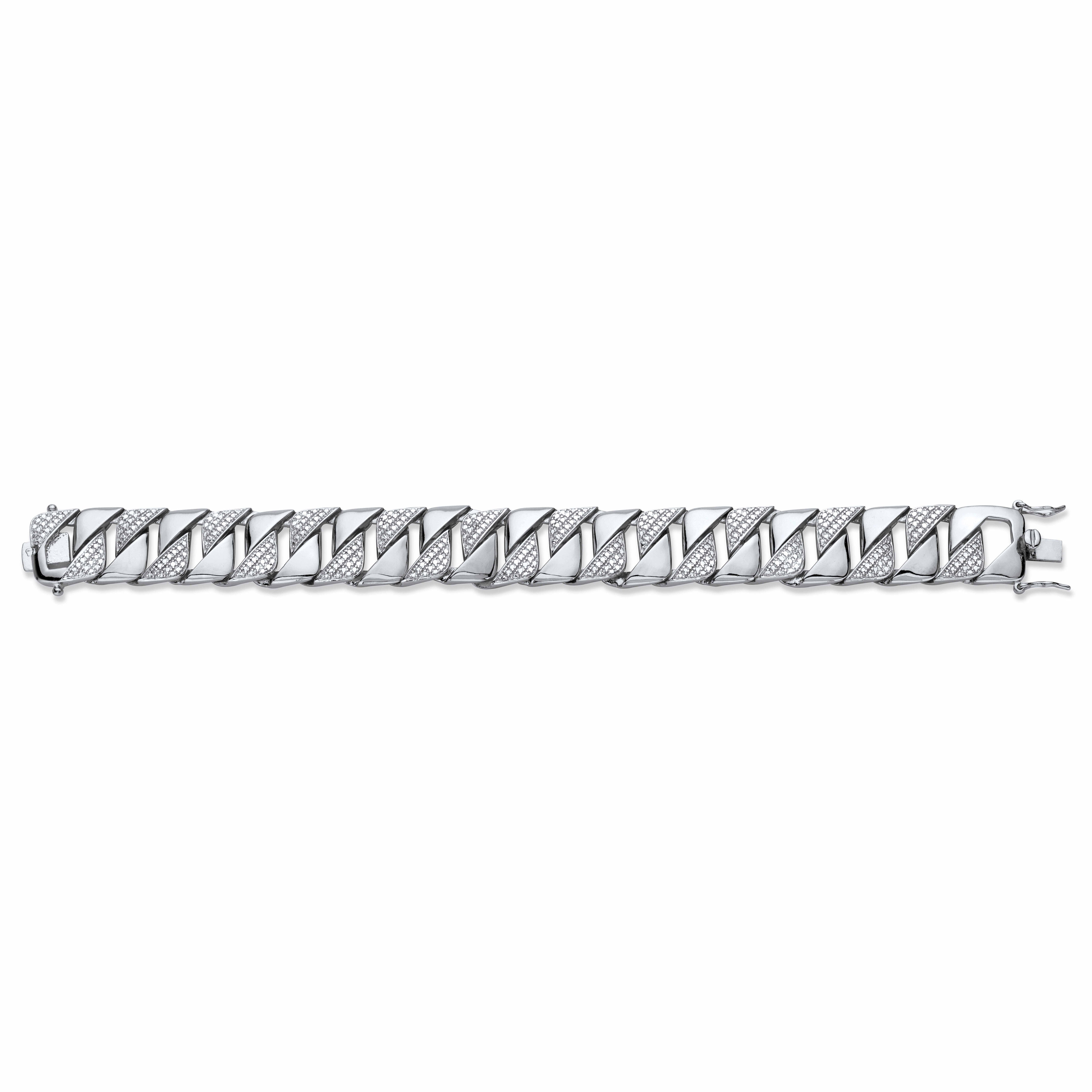 Men's Diamond Accent Silvertone Interlocking-Link Bracelet 8.5 inches, WHITE, alternate image number 3