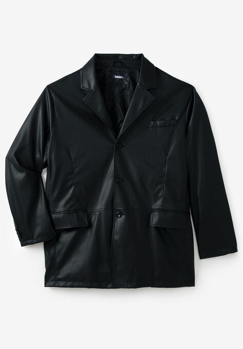 Three-Button Faux Leather Blazer, BLACK, hi-res image number null