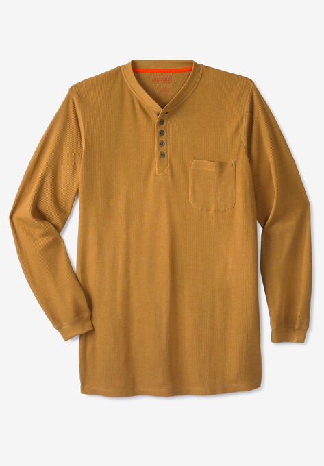 Thermal Pocket Longer-Length Henley by Boulder Creek®, HEATHER DARK KHAKI, hi-res image number null