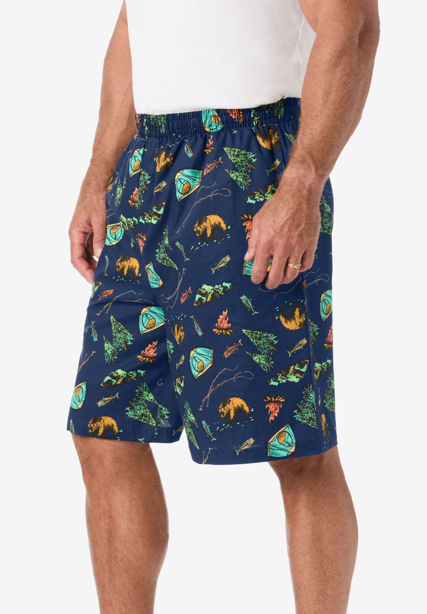 Full-elastic waist woven sleep shorts, , alternate image number 2