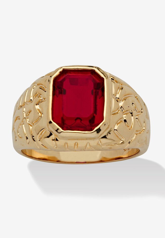 Yellow Gold Plated Simulated Red Ruby Nugget Style Ring, GOLD, hi-res image number 0