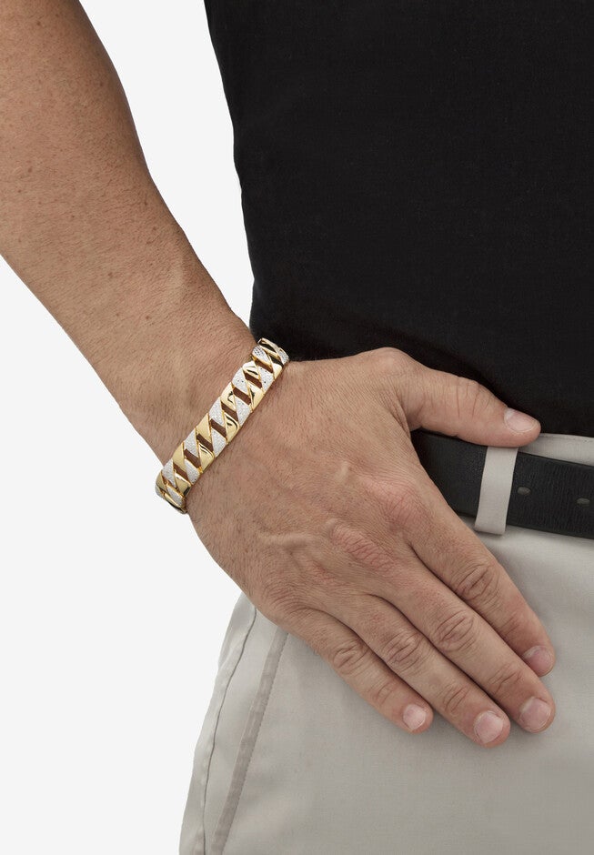 Men's Yellow Gold Plated Diamond Accent Link Bracelet (14.5mm), 9.5 inches, , alternate image number null