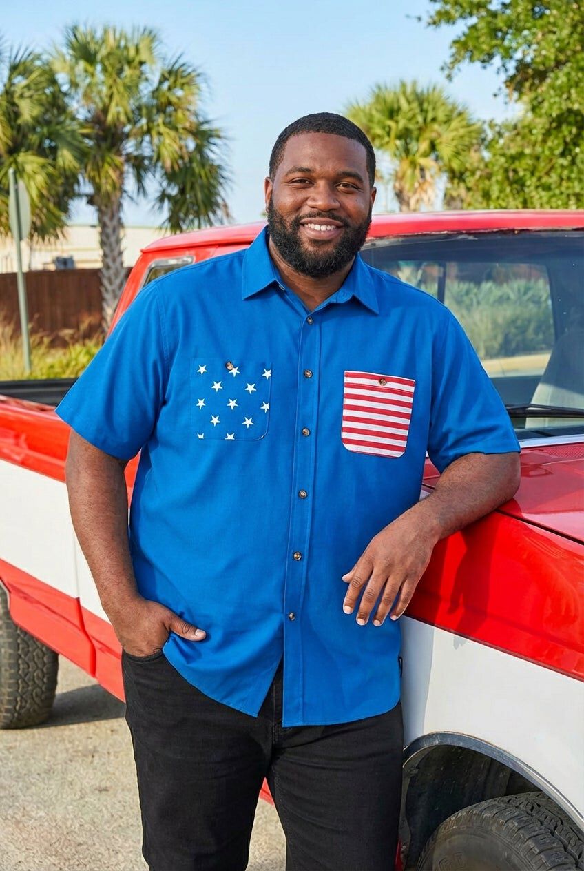 Short Sleeve American Sport Shirt, ROYAL FLAG, hi-res image number 0