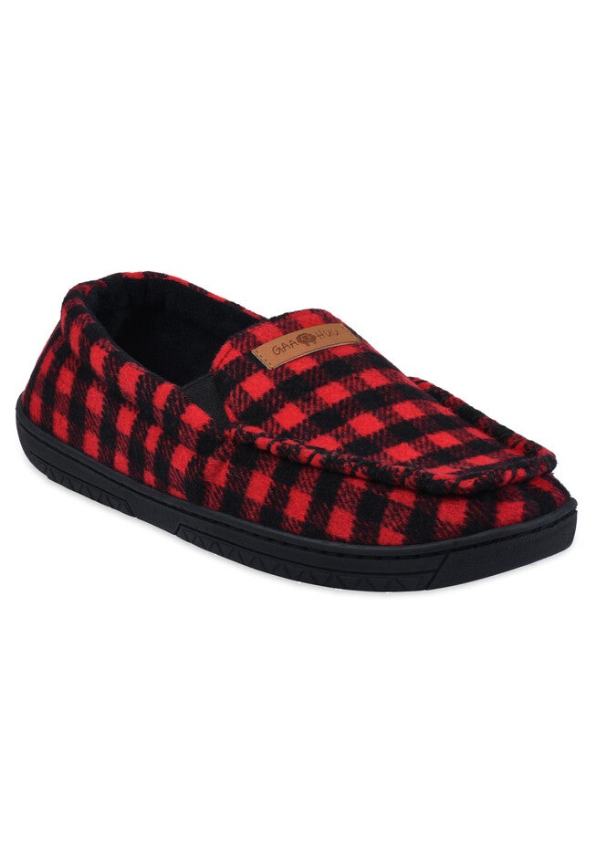 Mens Holiday Plaid Mocassin Slipper With Velour Lining, BUFFALO CHECK, hi-res image number 0