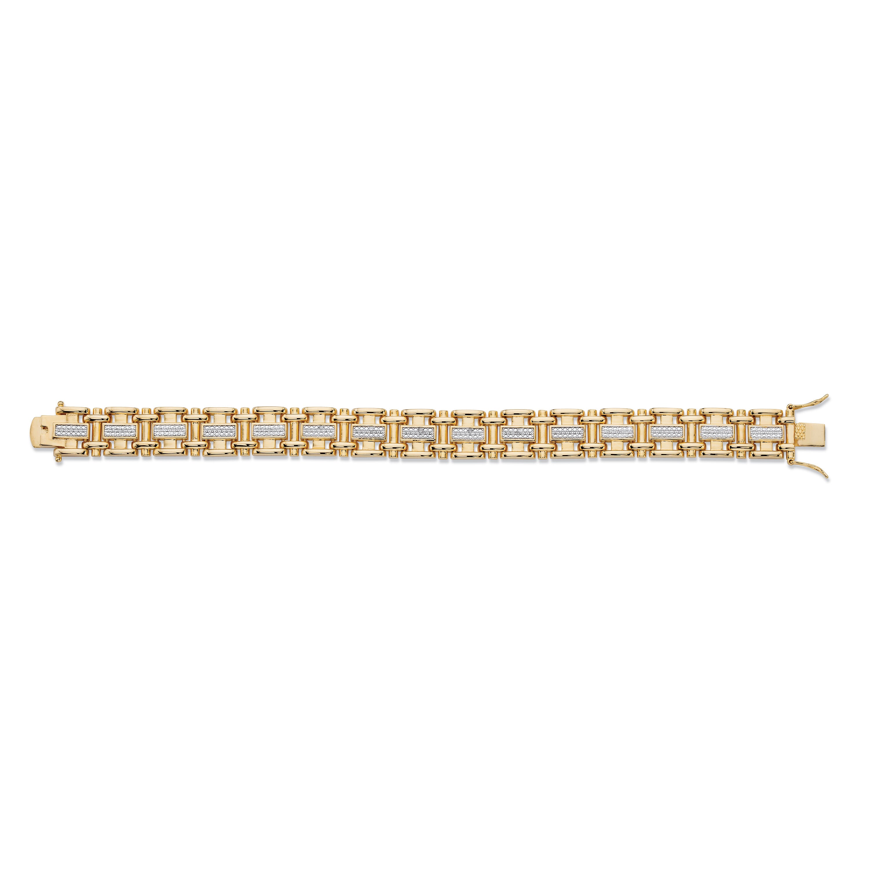 Men&#39;s Diamond Accent Yellow Gold-Plated Bar-Link Bracelet 8.5 inches, WHITE, alternate image number 3