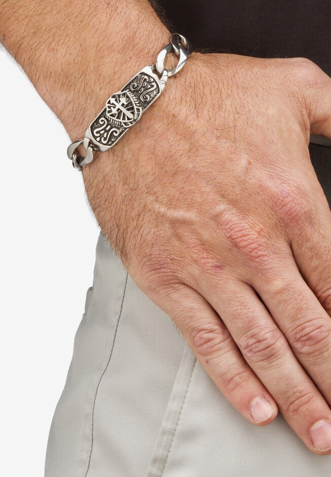 Men's Stainless Steel Antiqued Curb Link Bracelet (14mm), 10 inches, , alternate image number null
