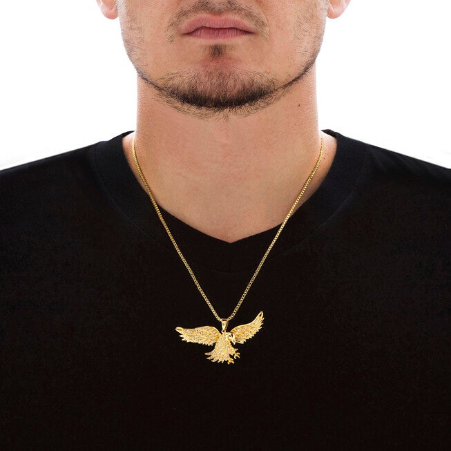 Men's 1 Cttw. Gold-Plated Cubic Zirconia Eagle Pendant (60mm) Necklace 20 inches, WHITE, alternate image number 2