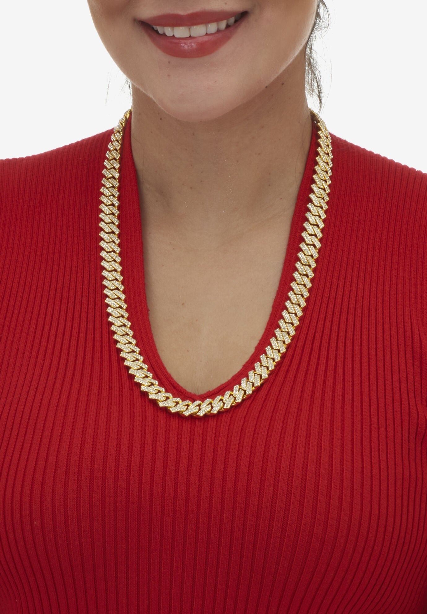 Round Crystal Goldtone Link Necklace 24-Inch, , alternate image number 2