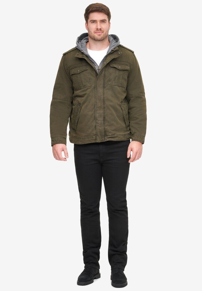 Removable Jersey Hooded Military Jacket, OLIVE, hi-res image number null