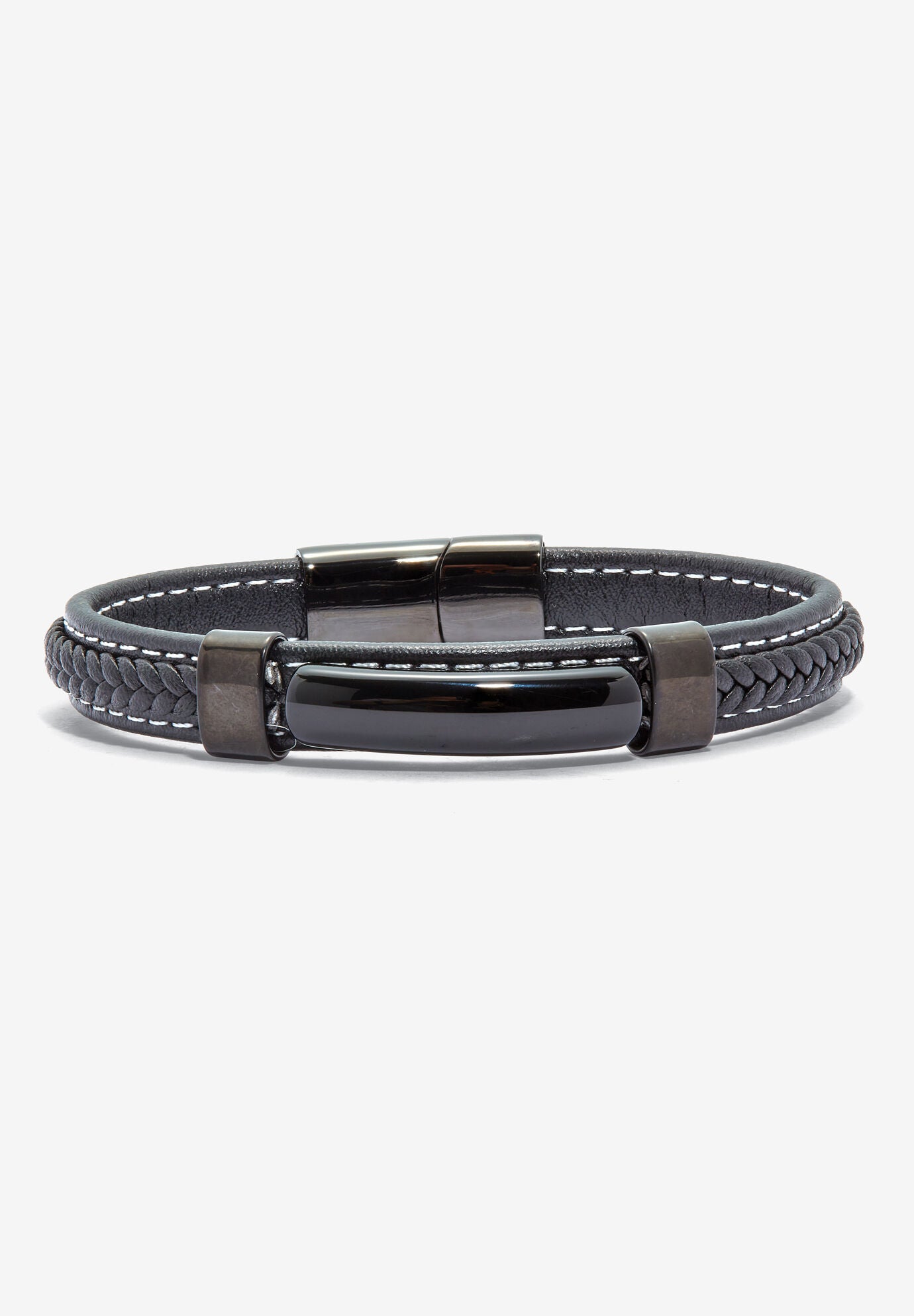 Men'S Natural Black Onyx Black Ruthenium-Plated Magnetic Bracelet 9-Inch, BLACK, hi-res image number 0