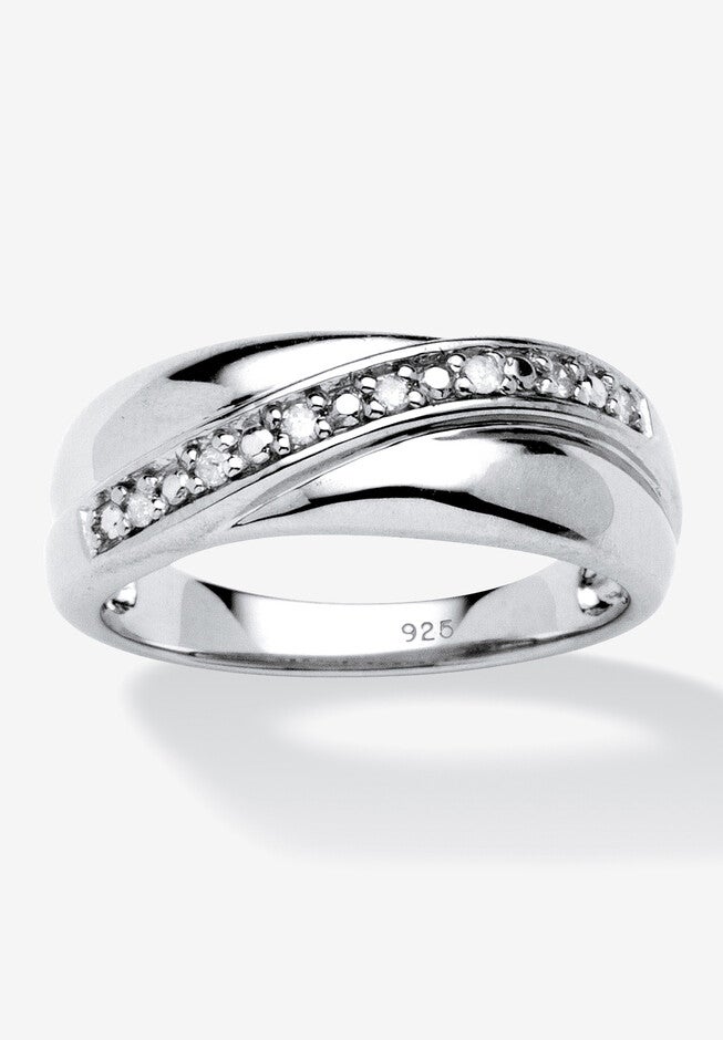 Men's Platinum over Sterling Silver Diamond Wedding Band Ring, DIAMOND, hi-res image number 0