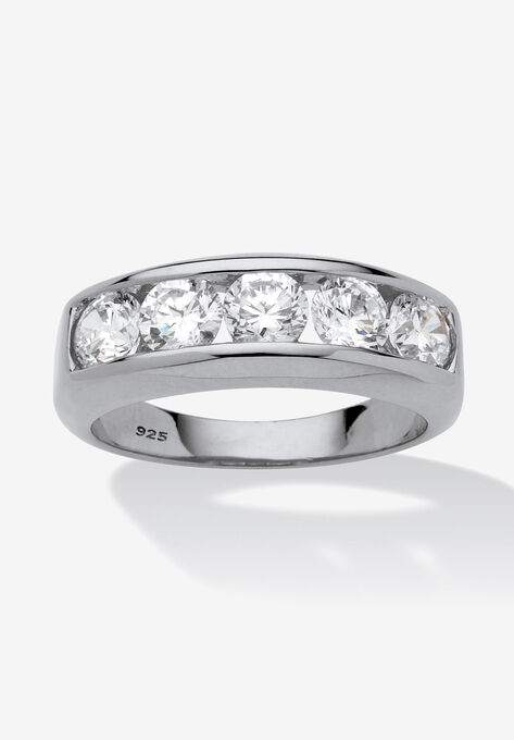 Men's Platinum over Silver Cubic Zirconia Wedding Band Ring, CUBIC ZIRCONIA, hi-res image number null