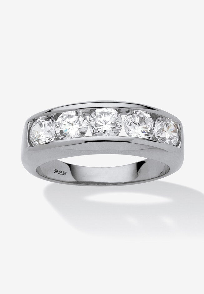 Men's Platinum over Silver Cubic Zirconia Wedding Band Ring, CUBIC ZIRCONIA, hi-res image number 0
